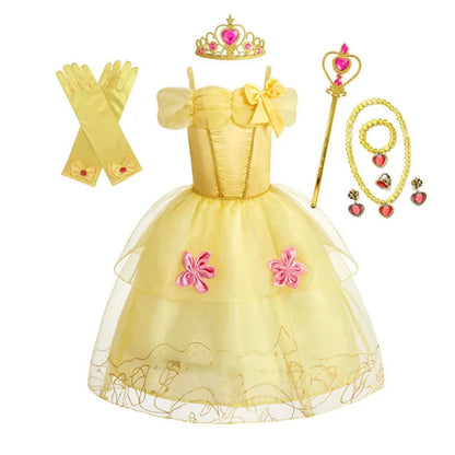 Girls Princess Puff Sleeve Halloween Costume Dress Party Outfit