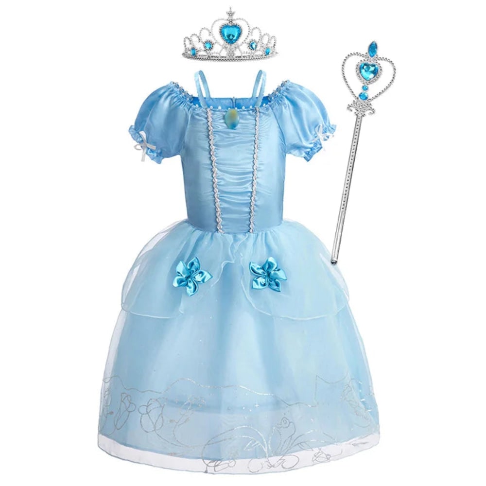 Girls Princess Puff Sleeve Halloween Costume Dress Party Outfit