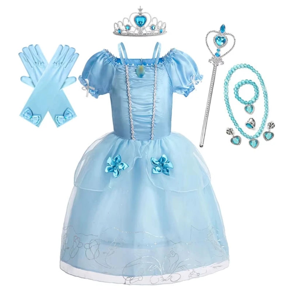 Girls Princess Puff Sleeve Halloween Costume Dress Party Outfit