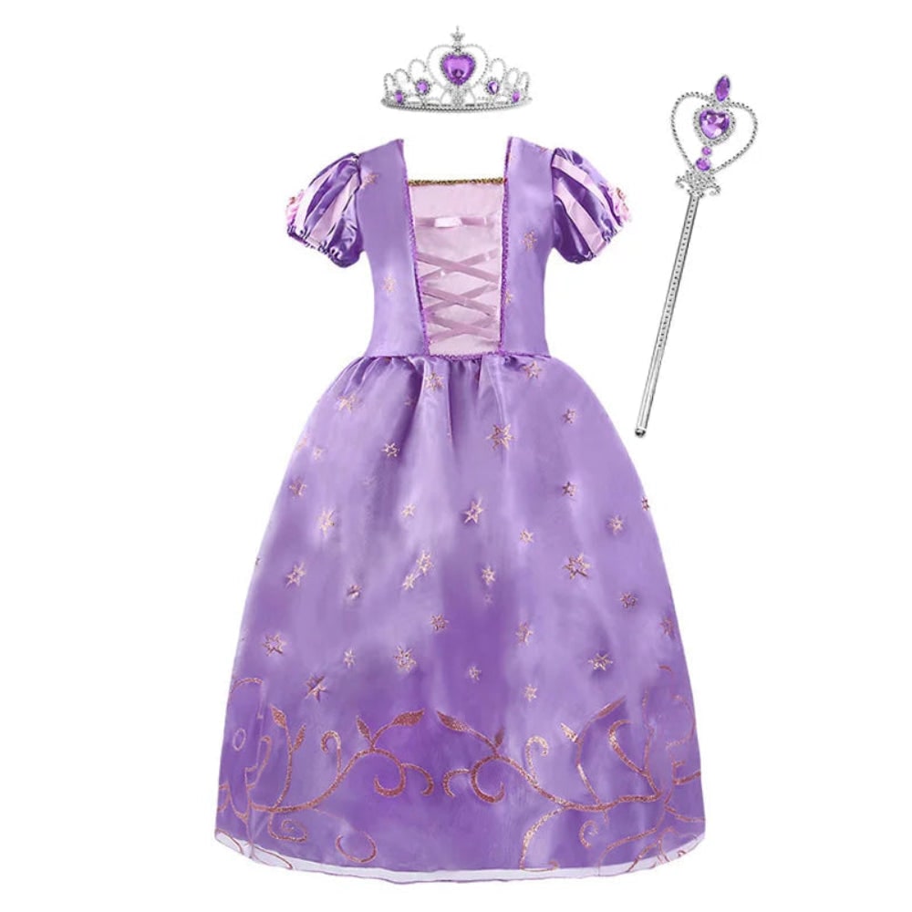 Girls Princess Puff Sleeve Halloween Costume Dress Party Outfit
