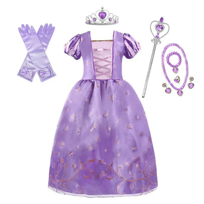 Girls Princess Puff Sleeve Halloween Costume Dress Party Outfit