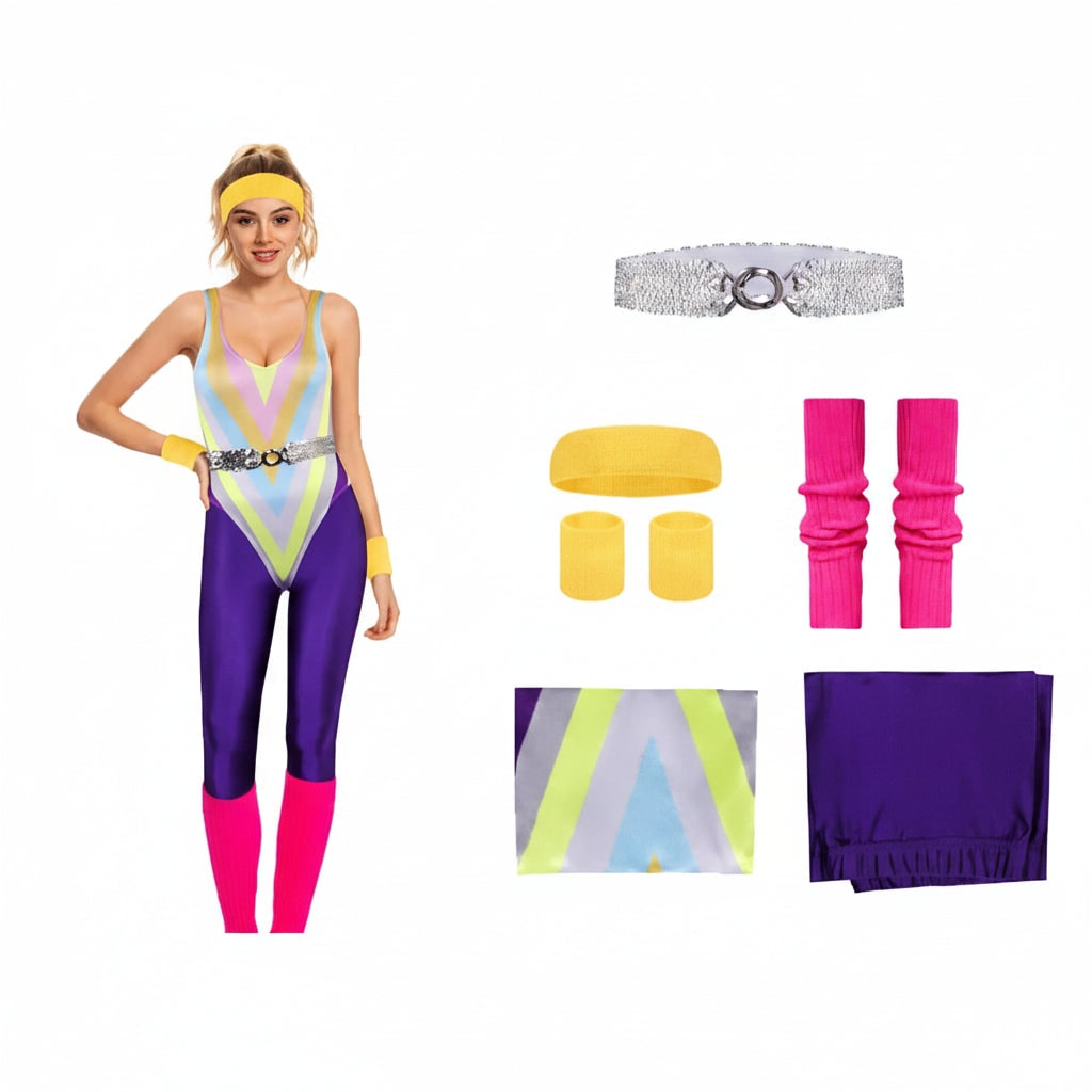 Set di costume di Halloween da ginnastica rétro per bambine, completo in stile allenamento