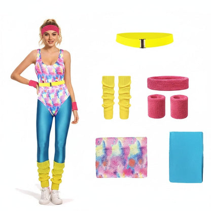 Set di costume di Halloween da ginnastica rétro per bambine, completo in stile allenamento