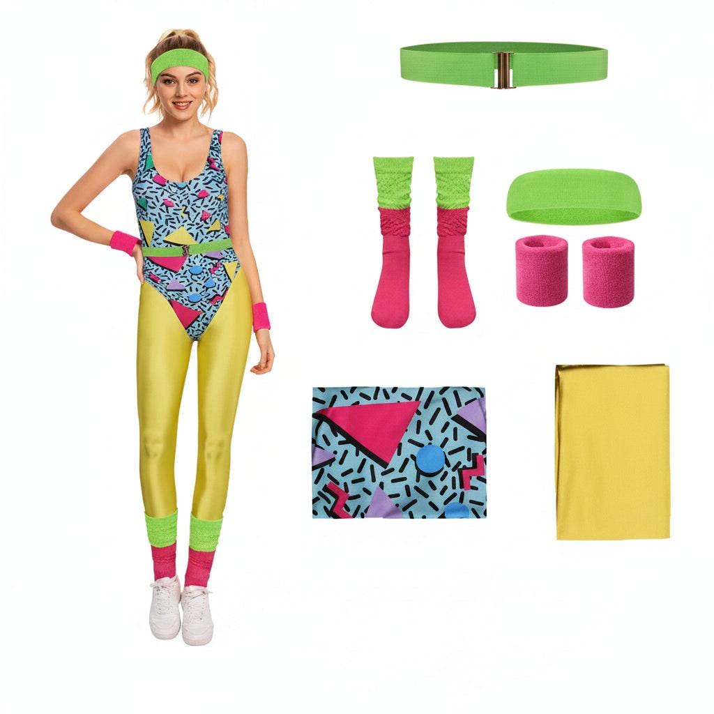 Set di costume di Halloween da ginnastica rétro per bambine, completo in stile allenamento