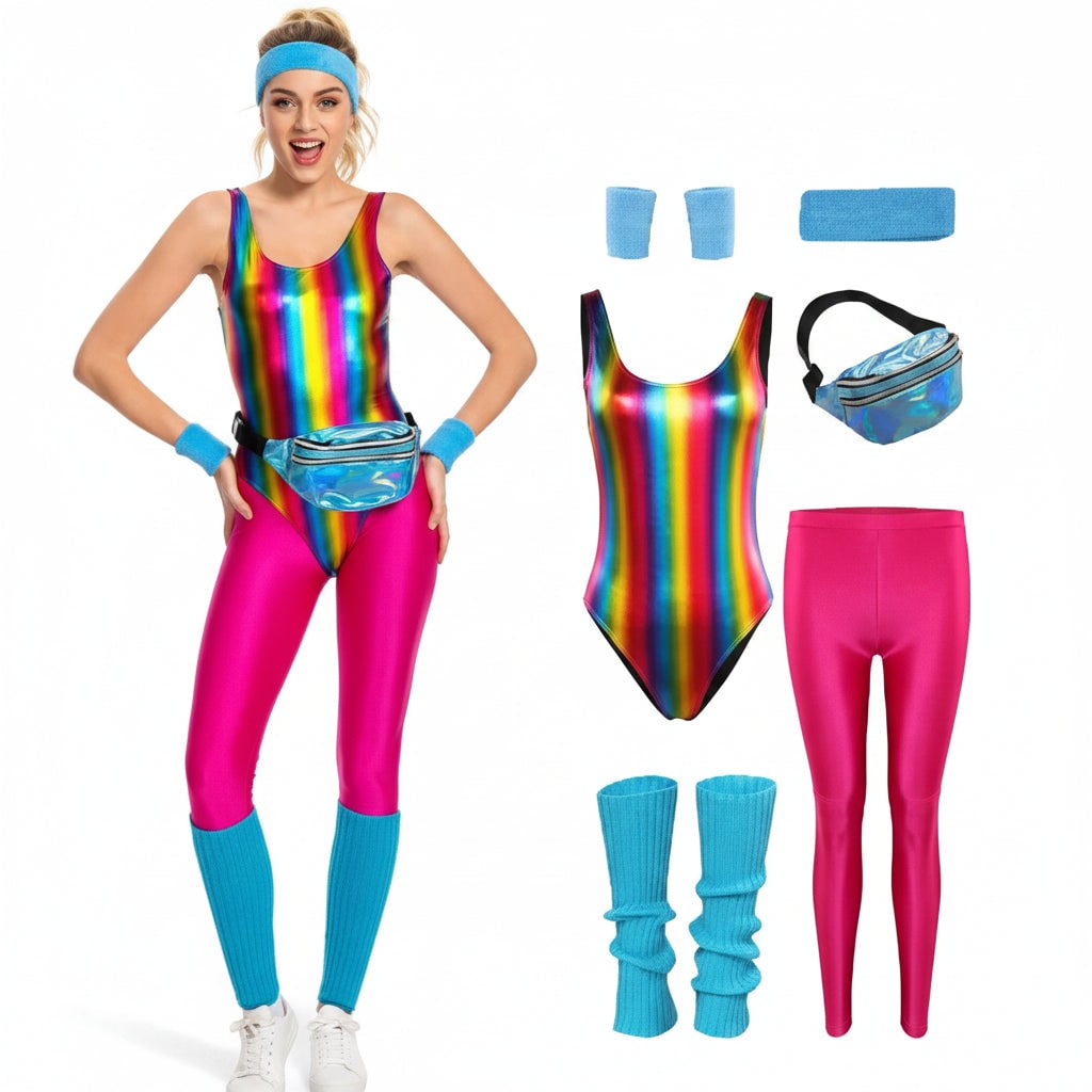Set di costume di Halloween da ginnastica rétro per bambine, completo in stile allenamento
