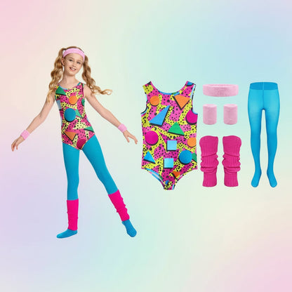 Set di costume di Halloween da ginnastica rétro per bambine, completo in stile allenamento