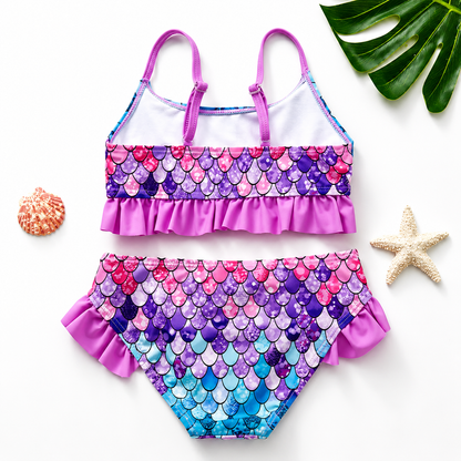 Girls Ruffle Two Piece Bikini Swimsuit Mermaid Print