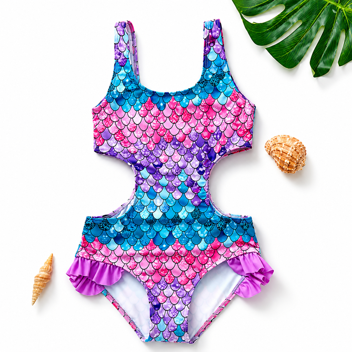 Girls Ruffle Two Piece Bikini Swimsuit Mermaid Print
