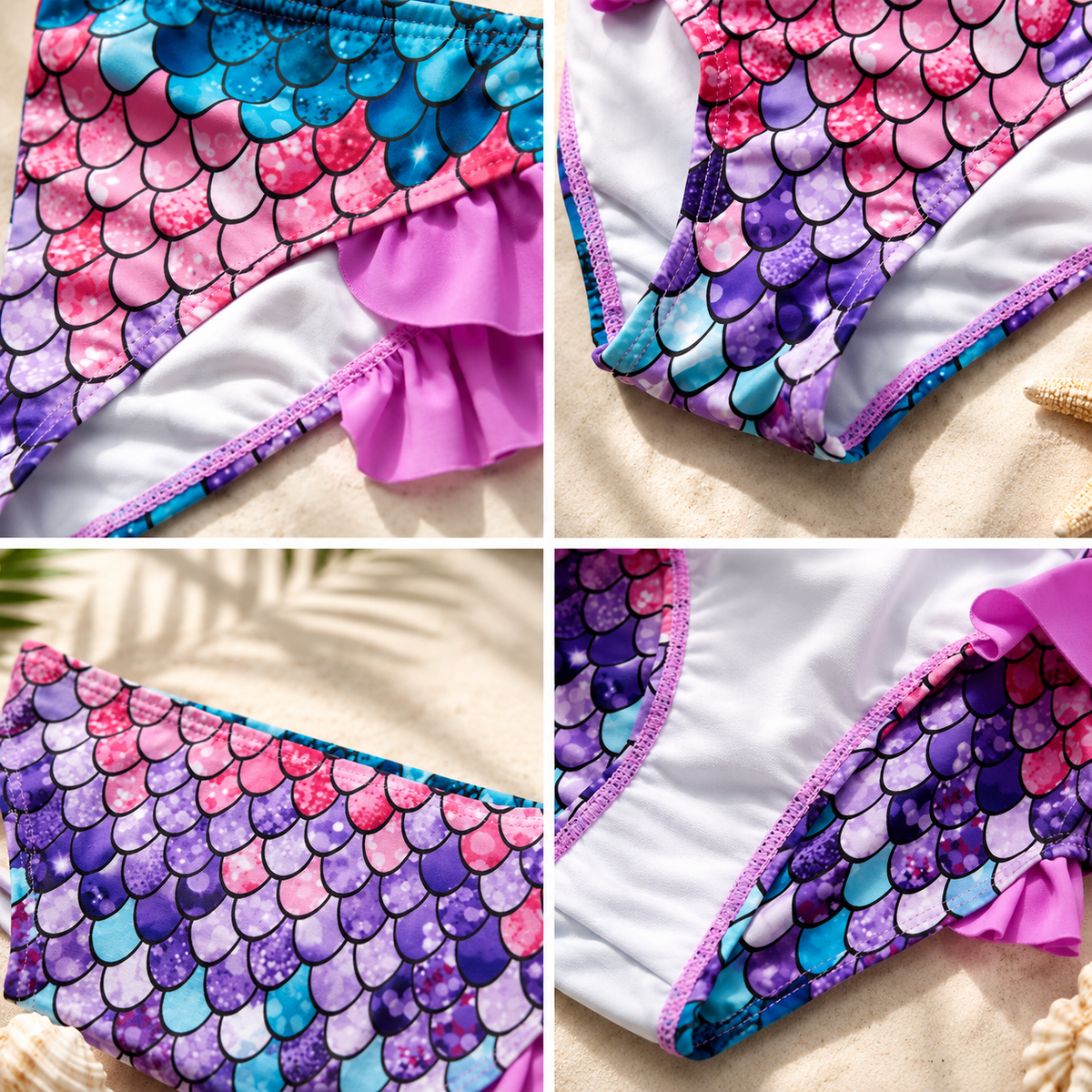 Girls Ruffle Two Piece Bikini Swimsuit Mermaid Print