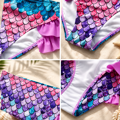 Girls Ruffle Two Piece Bikini Swimsuit Mermaid Print