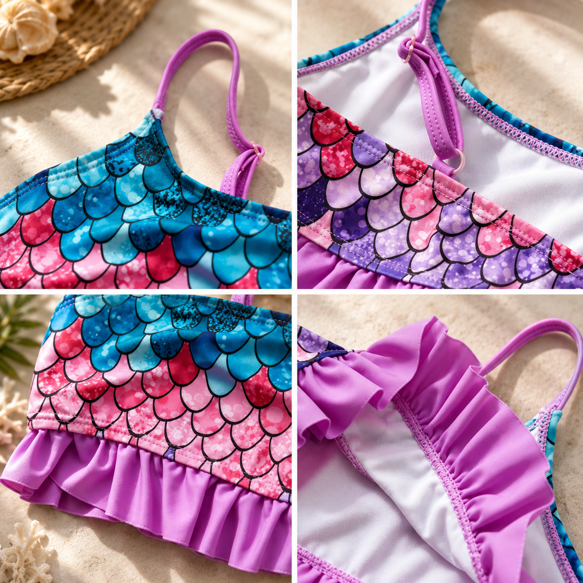 Girls Ruffle Two Piece Bikini Swimsuit Mermaid Print