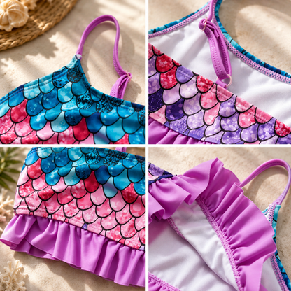 Girls Ruffle Two Piece Bikini Swimsuit Mermaid Print