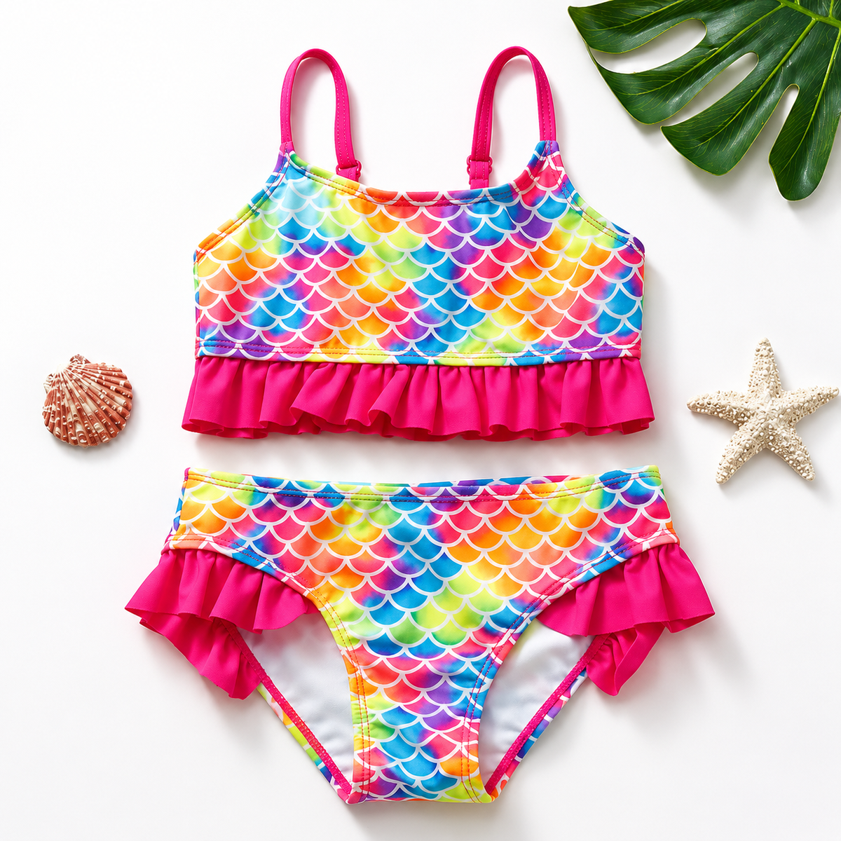 Girls Ruffle Two Piece Bikini Swimsuit Mermaid Print