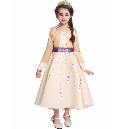 Girls Yellow Princess Halloween Costume Long Sleeve Fairy Tale Dress