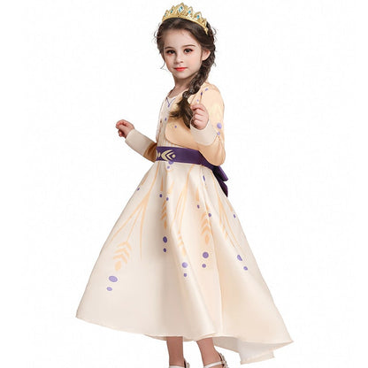 Girls Yellow Princess Halloween Costume Long Sleeve Fairy Tale Dress