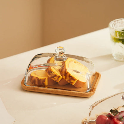 Glass Butter Dish With Lid Serving Tray Clear Food Storage Container
