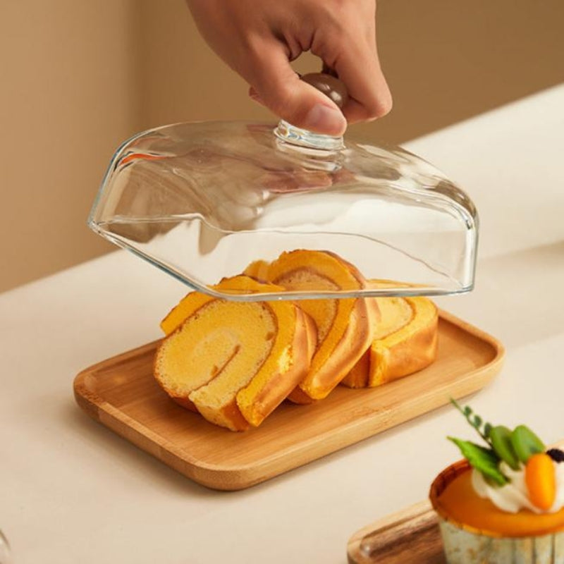 Glass Butter Dish With Lid Serving Tray Clear Food Storage Container