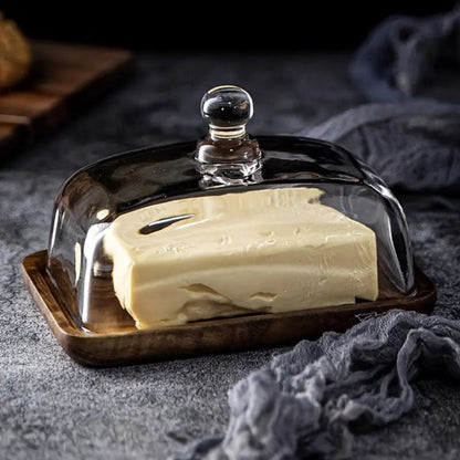 Glass Butter Dish With Lid Serving Tray Clear Food Storage Container