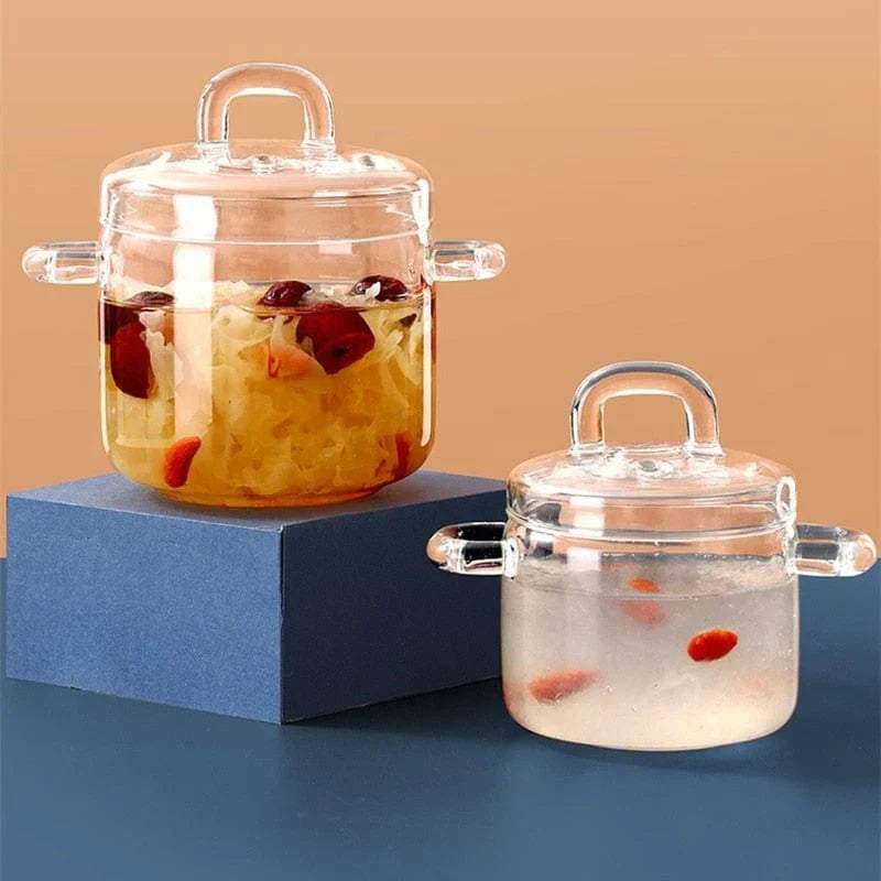 Glass Casserole Pot With Lid Borosilicate Heat Resistant Transparent Cooking Pan