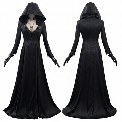 Gotisk vampyrkostume til Halloween med kjole og kappe, cosplay-sæt