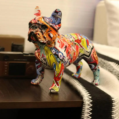 Graffiti French Bulldog Resin Figurine Modern Art Decorative Dog Statue