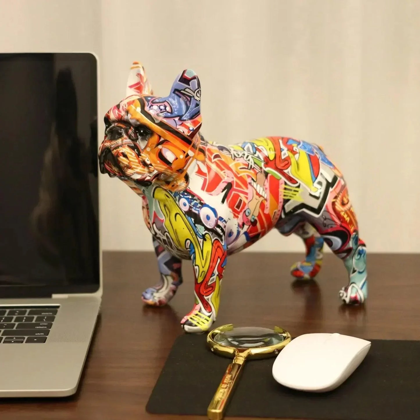 Graffiti French Bulldog Resin Figurine Modern Art Decorative Dog Statue