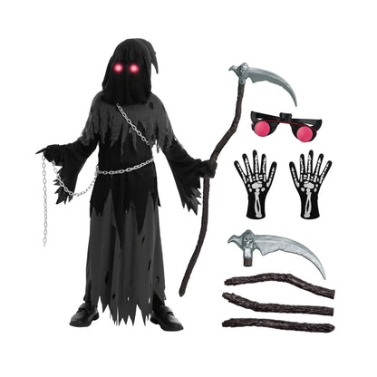 Grim Reaper Halloween Costume Hooded Robe Glowing Eye Design Kids