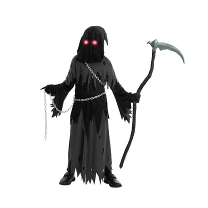Grim Reaper Halloween Costume Hooded Robe Glowing Eye Design Kids