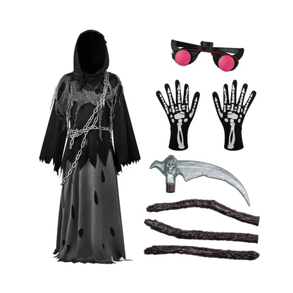 Grim Reaper Halloween Costume Hooded Robe Glowing Eye Design Kids