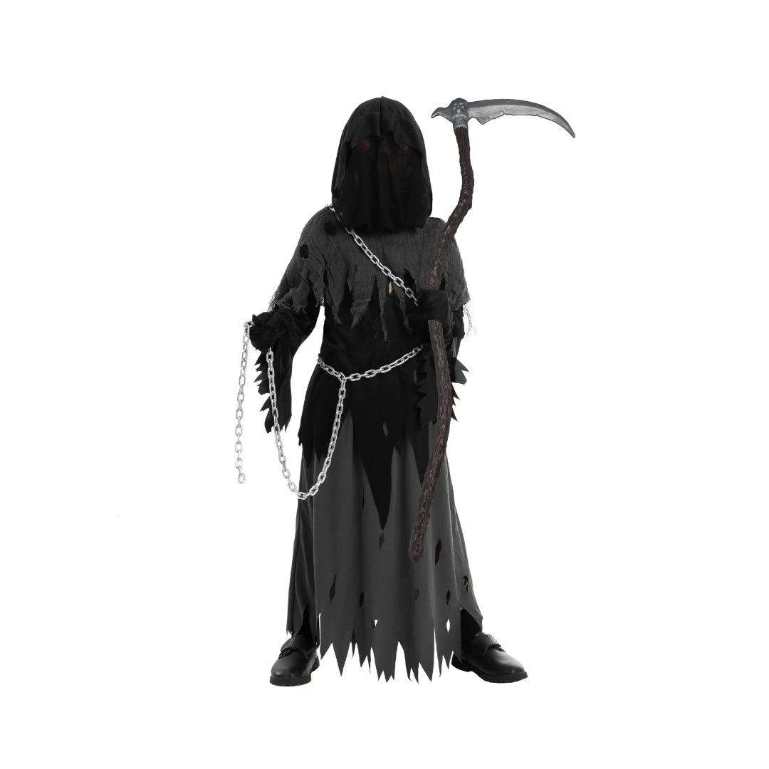 Grim Reaper Halloween Costume Hooded Robe Glowing Eye Design Kids