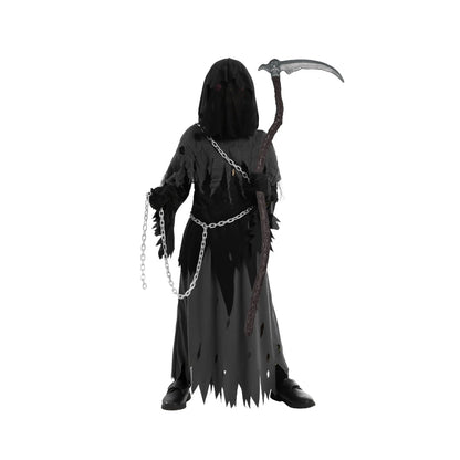 Grim Reaper Halloween Costume Hooded Robe Glowing Eye Design Kids