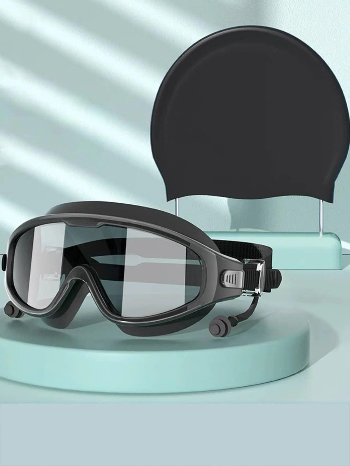 HD Waterproof Swimming Goggles Set Anti Fog with Silicone Swim Cap for Men and Women