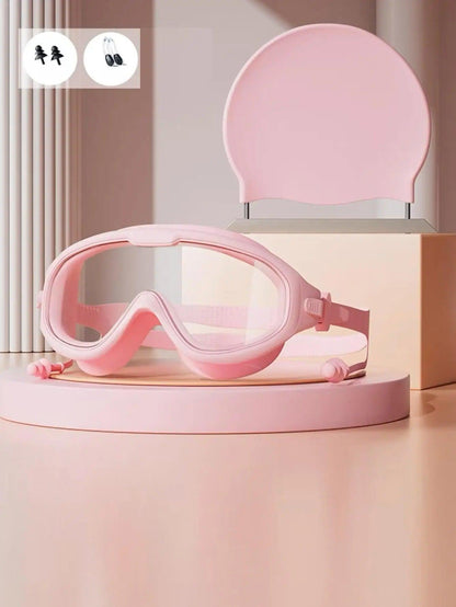 HD Waterproof Swimming Goggles Set Anti Fog with Silicone Swim Cap for Men and Women