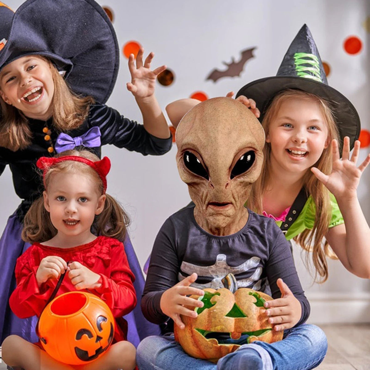 Halloween-udlændingemaske helhovedskostumetilbehør til uhyggelig fest