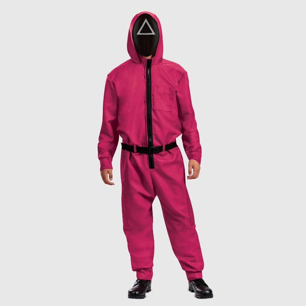 Tuta costume da Halloween con cintura e maschera, outfit da festa a copertura integrale
