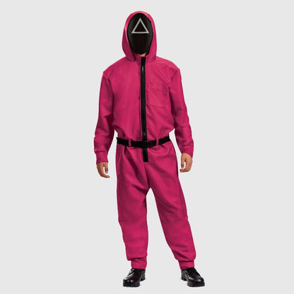 Tuta costume da Halloween con cintura e maschera, outfit da festa a copertura integrale