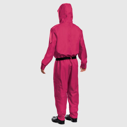Tuta costume da Halloween con cintura e maschera, outfit da festa a copertura integrale