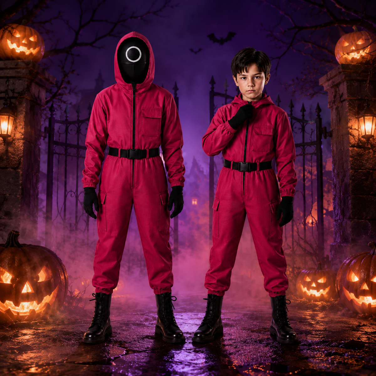 Set di costume da Halloween per bambini con tuta con cappuccio e maschera, outfit da festa