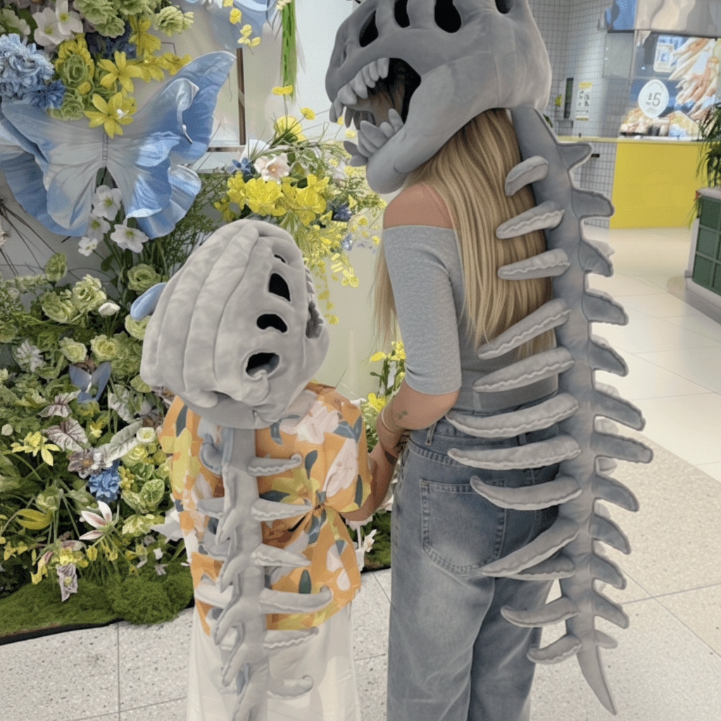 Halloween Dinosaur Skeleton Plush Costume Kids Party Dress Up Outfit