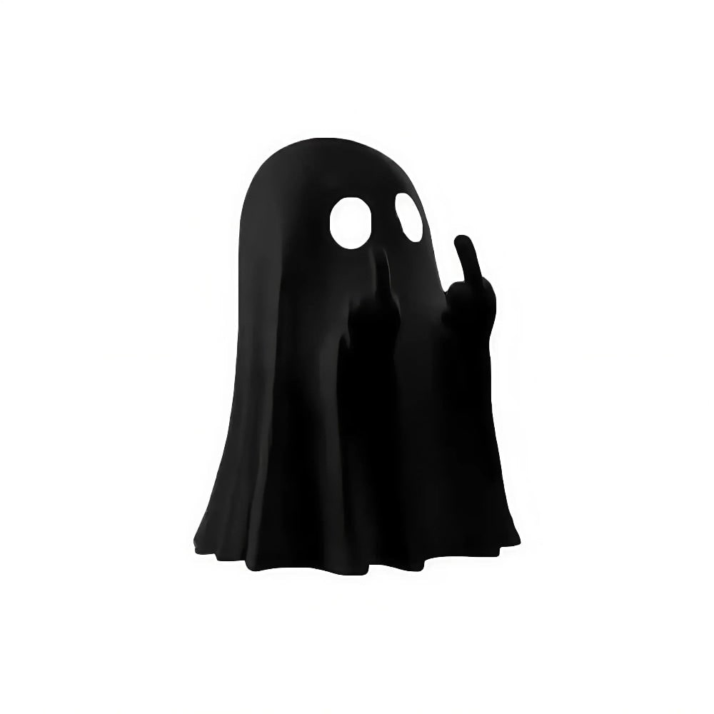 Spøgelsesfigur til bordet til Halloween med hænder, der viser langfingeren