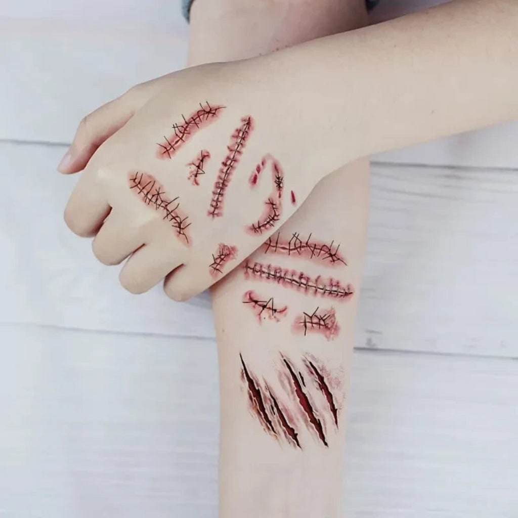 Halloween Horror Temporary Tattoos Wound Scar Blood Effect Costume Accessories