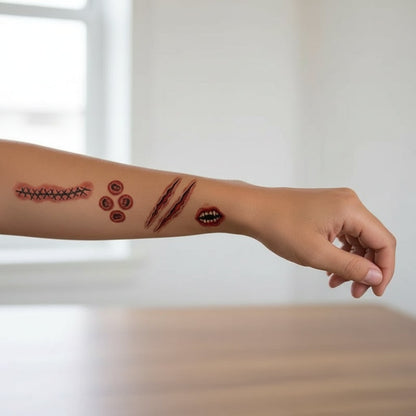 Halloween Horror Temporary Tattoos Wound Scar Blood Effect Costume Accessories