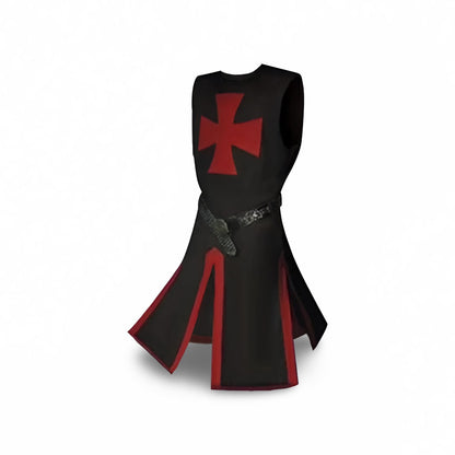 Halloween Medieval Knight Costume Tunic with Hooded Templar Cloak