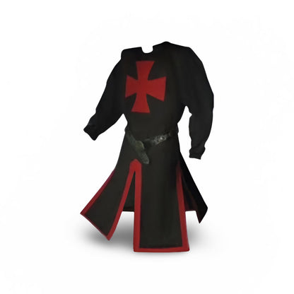 Halloween Medieval Knight Costume Tunic with Hooded Templar Cloak