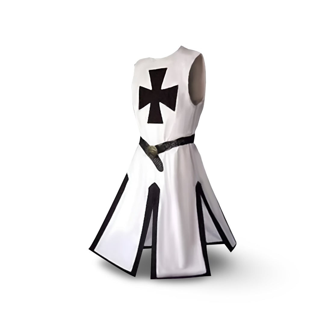 Halloween Medieval Knight Costume Tunic with Hooded Templar Cloak