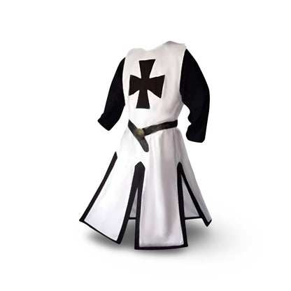 Halloween Medieval Knight Costume Tunic with Hooded Templar Cloak