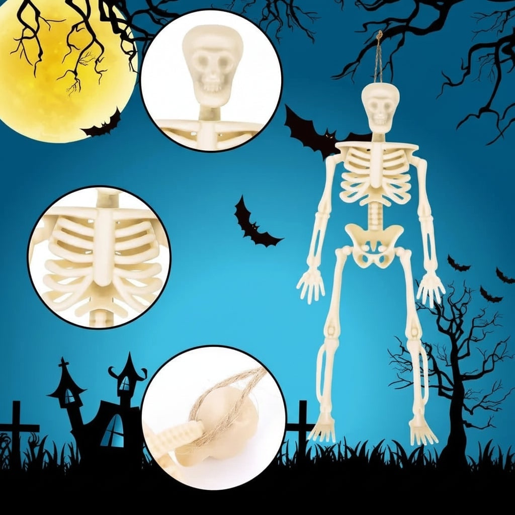 Halloween Mini Poseable Skeleton Figures Plastic Decorations for Haunted House
