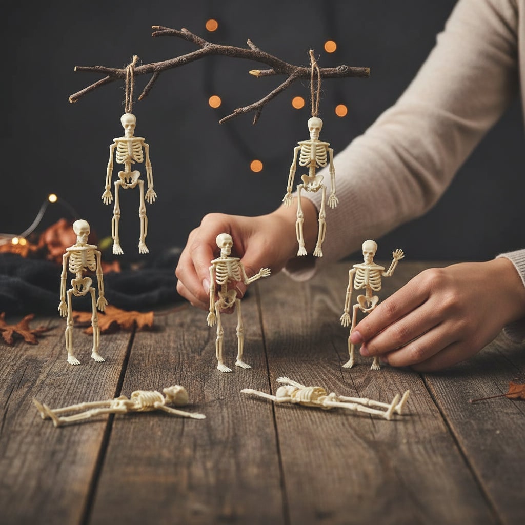 Halloween Mini Poseable Skeleton Figures Plastic Decorations for Haunted House