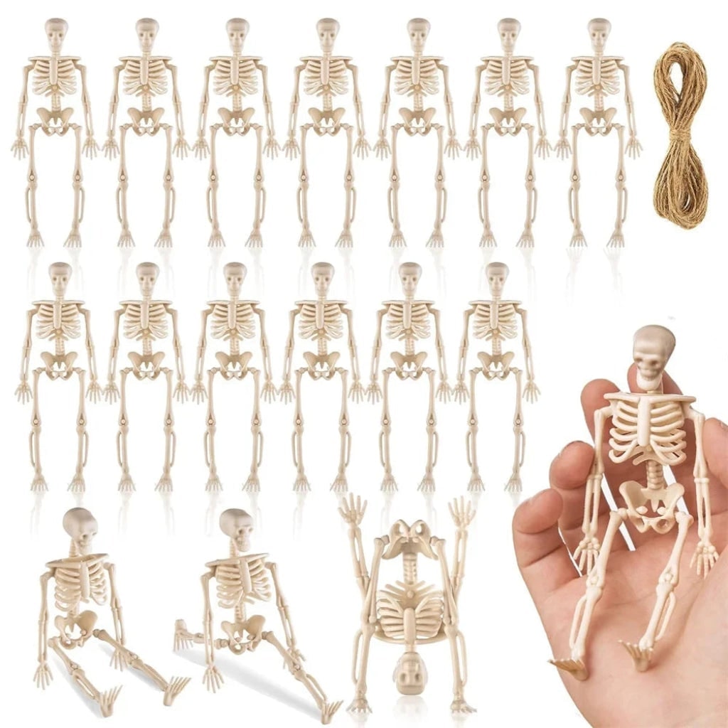 Halloween Mini Poseable Skeleton Figures Plastic Decorations for Haunted House