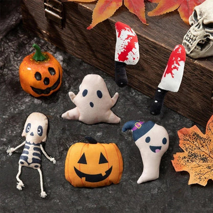 Blødt Halloween-kattelegetøj med spøgelsesdesign og katteurt til interaktiv leg